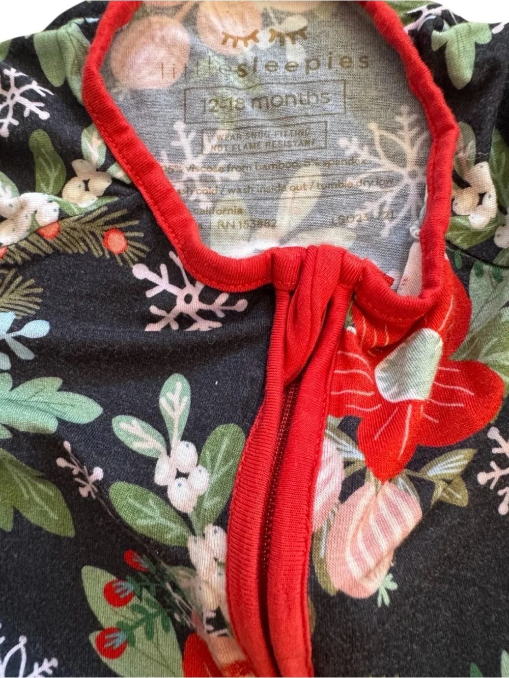 Little Sleepies Poinsettia Floral Bamboo Viscose Zippy 12-18 Months